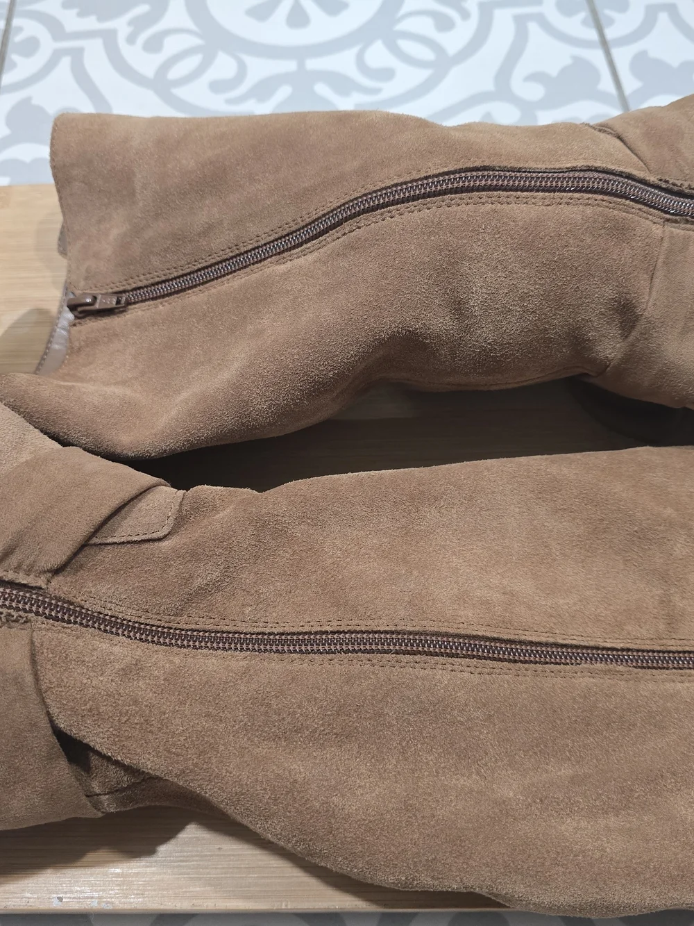 Women's Brown Suede Mid-Calf Boots with Knot Detail